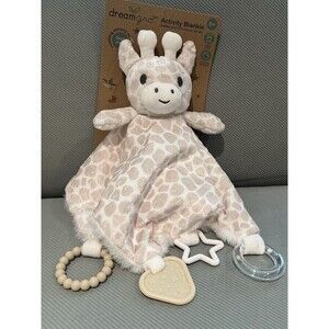 Dream Gro Giraffe Baby Lovey Sensory Activity Blankie Teether Rattle Ring Toy
